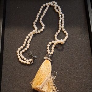 Beaded Cream Necklace with Gold Tassel